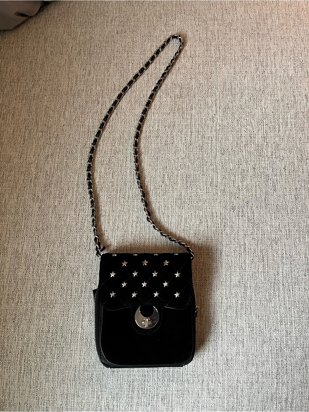 Killstar Black Quilted Velvet Chain Crossbody Bag